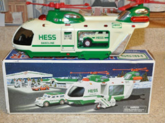 2001 Hess Helicopter with Motorcycle and Cruiser Hess Holiday Toys
